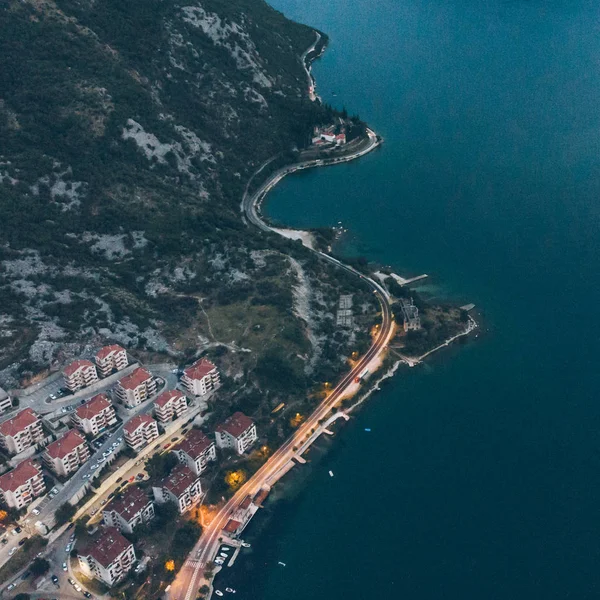 Letecký Pohled Kotorski Záliv Večerních Hodinách Letní Čas — Stock fotografie