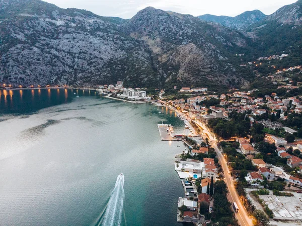 Vista Aérea Bahía Kotor Por Noche Hora Verano —  Fotos de Stock