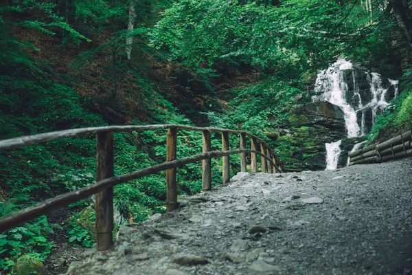 Erdei Vízesés Turizmus Trail Nyári Idő — Stock Fotó