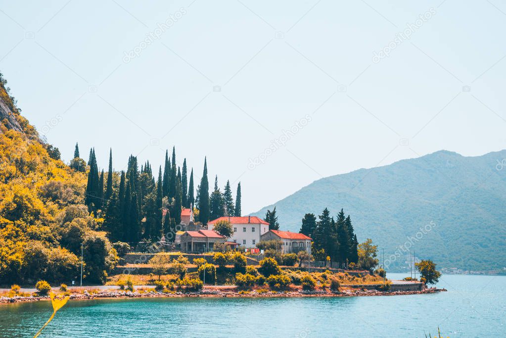 banja monastery in montenegro in kotor bay. autumn time