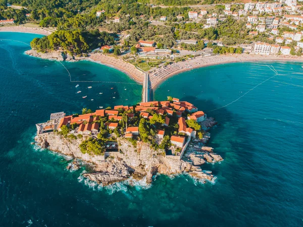 Aerial View Sveti Stefan Island Summer Vacation — Stock Photo, Image