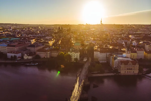 Aerial View Sunrise Charles Bridge Prague Travel Concept — Stock Photo, Image