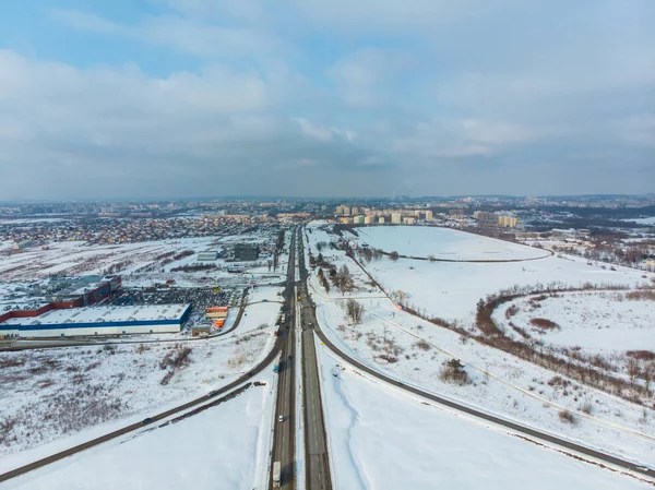 Highway Leda Till Staden Birds Eye View — Stockfoto