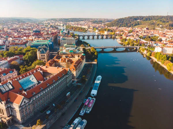 Aerial View Autumn Prague Vltava River Morning — Stock Photo, Image