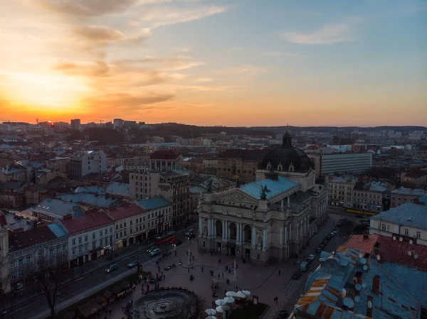 Schoonheid Zonsondergang Oude Europese Stad Birds Eye View — Stockfoto