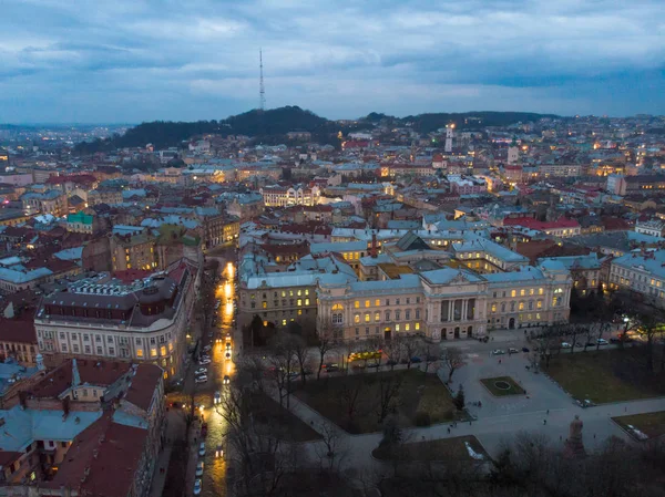 Vista Panorâmica Antiga Cidade Europeia Noite Luz Cidade — Fotografia de Stock