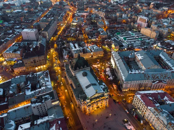 Luftaufnahme Der Stadt Der Nacht Straßen Autoleuchten — Stockfoto