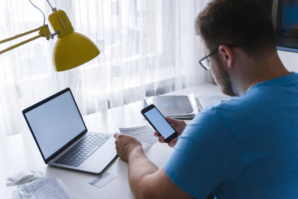 Man Checking Medicine Bills Insurance Healthcare Copy Space — Stock Photo, Image