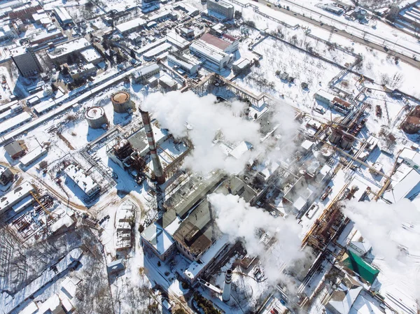 Αεροφωτογραφία Της Αιθαλομίχλης Ρύπανσης Από Εργοστάσιο Της Πόλης Χειμερινή Ώρα — Φωτογραφία Αρχείου