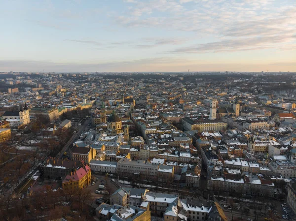Красивий Захід Сонця Над Старим Європейським Містом Вид Очей Птахів — стокове фото