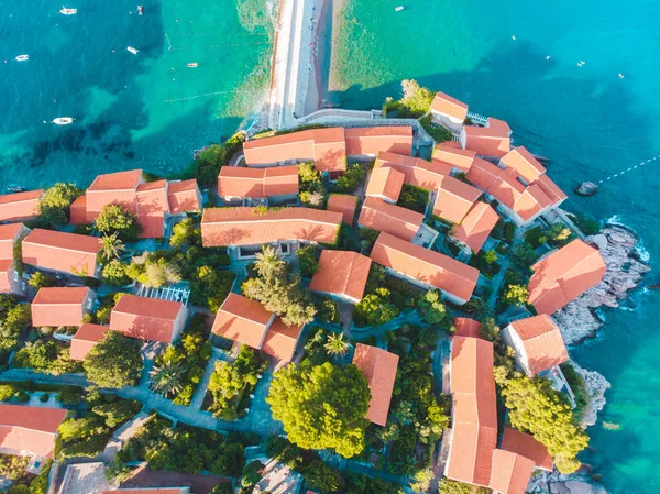 Vista Aérea Isla Sveti Stefan Vacaciones Verano —  Fotos de Stock