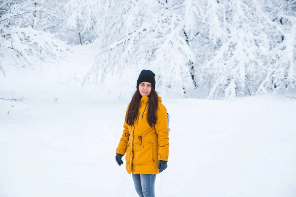 Retrato Mulher Conceito Parque Inverno Nevado — Fotografia de Stock