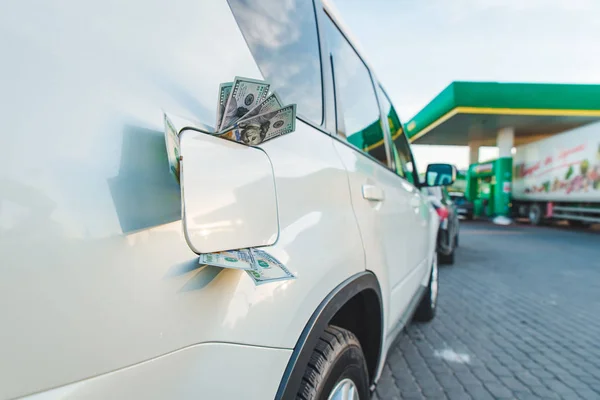 Car Tank Money Gas Station Petrol Price Hike Expensive — Stock Photo, Image