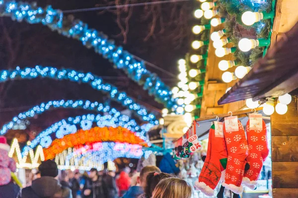 Lviv Ucrânia Dezembro 2017 Festa Natal Praça Lviv Mercado Com — Fotografia de Stock