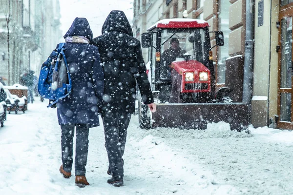 Tormenta Nieve Ciudad Limpieza Calles Concepto Nieve — Foto de Stock