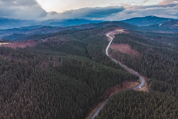 Luchtfoto Van Snelweg Bergen Zonsondergang Landschap — Stockfoto