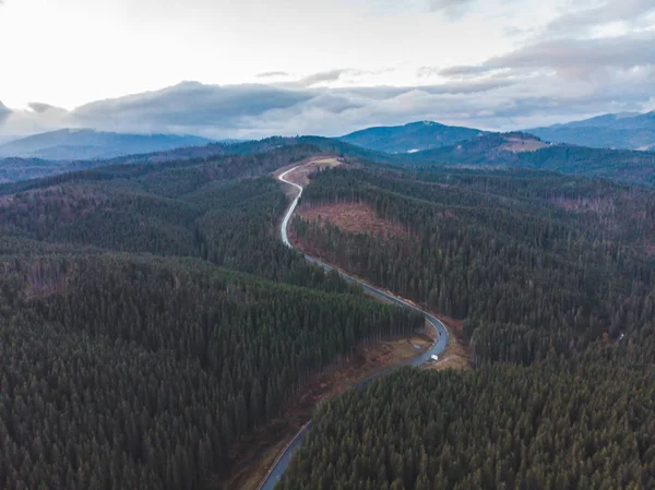 Vista Aérea Carretera Las Montañas Atardecer Paisaje — Foto de Stock