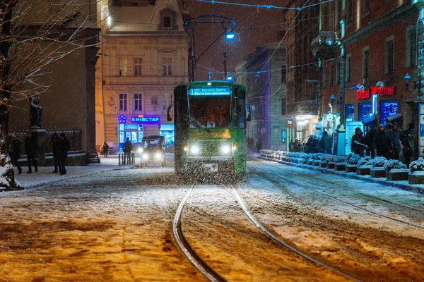 Lviv Oekraïne Februari 2018 Openbaar Vervoer Tram Het Centrum Van — Stockfoto