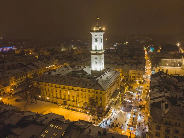Luftaufnahme Des Hauptstadtgebäudes Zentrum Der Europäischen Stadt Bei Sonnenuntergang Winter — Stockfoto