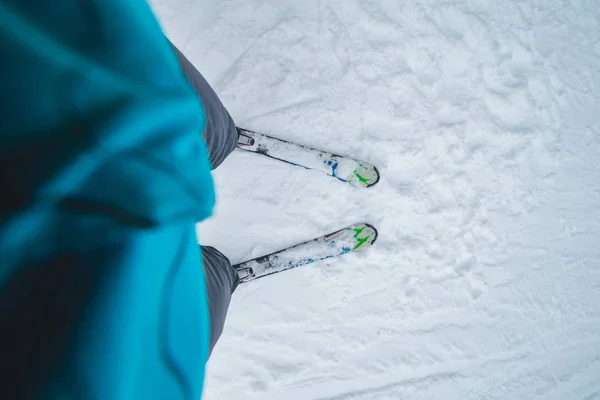 Vue Première Personne Ski Activité Sport Hiver Extérieur Vacances — Photo