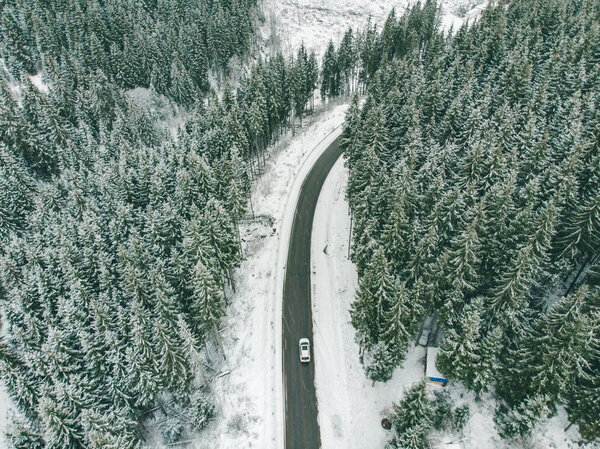 White Suv Overhead View Road Trip Frozen Highway Snowed Winter Royalty Free Stock Images