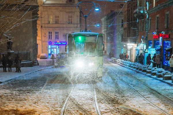 Lviv Oekraïne Februari 2018 Openbaar Vervoer Tram Het Centrum Van — Stockfoto