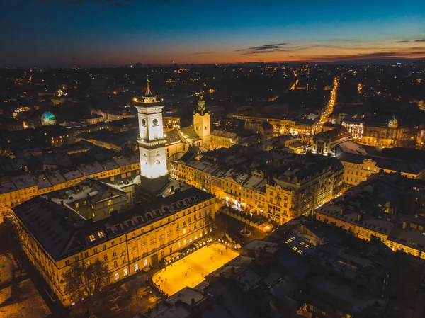 Widok Lotu Ptaka Kapitału Budynku Centrum Miasta Europejskiego Zachodzie Słońca — Zdjęcie stockowe