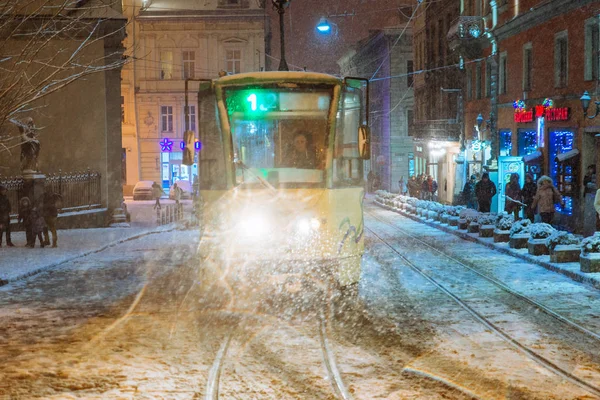 Lviv Oekraïne Februari 2018 Openbaar Vervoer Tram Het Centrum Van — Stockfoto