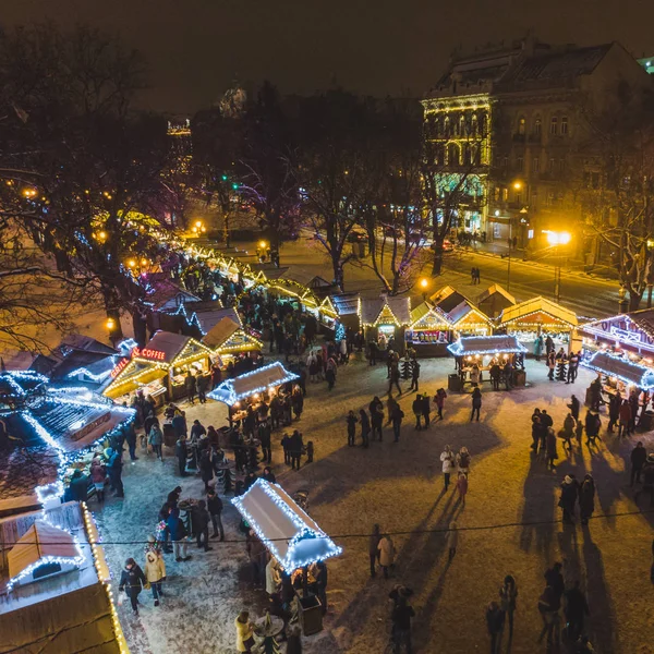 Vista Aérea Praça Cidade Velha Com Festival Natal Férias — Fotografia de Stock