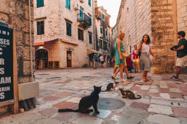 Kotor, Karadağ - 19 Temmuz 1990: turist tarafından sıkı kotor sokaklarda yürüyüş. yaz tatili