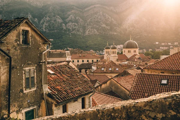 Vue Aérienne Ville Kotor Coucher Soleil Vacances Été — Photo