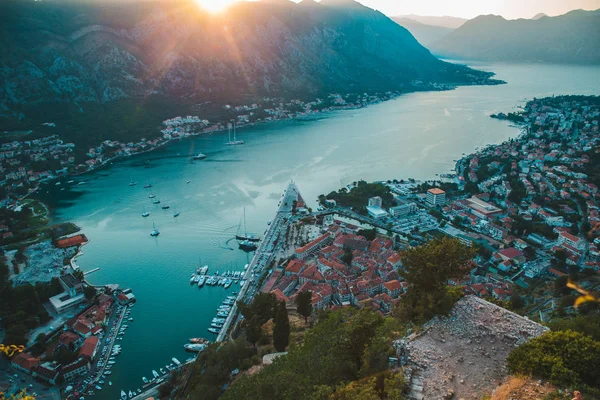 Vista Aérea Ciudad Kotor Atardecer Vacaciones Verano —  Fotos de Stock