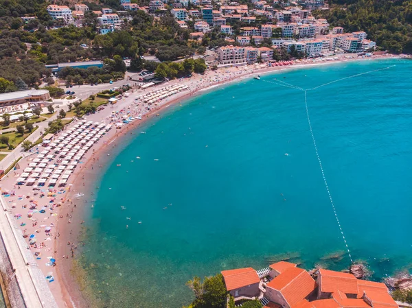 Vista Aérea Sveti Stefan Beach Montenegro Vacaciones Verano — Foto de Stock