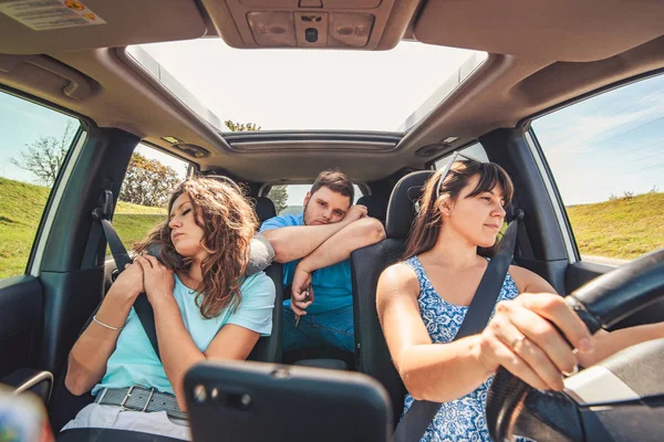 Boring people in car. long road trip — Stock Photo, Image