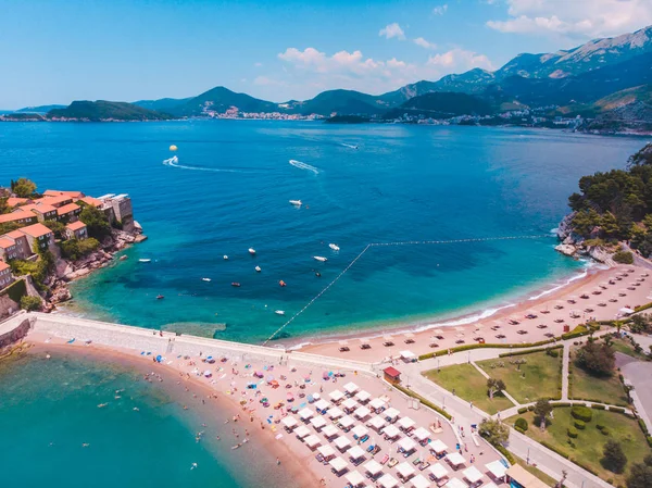 sveti stefan beach karadağ havadan görünümü