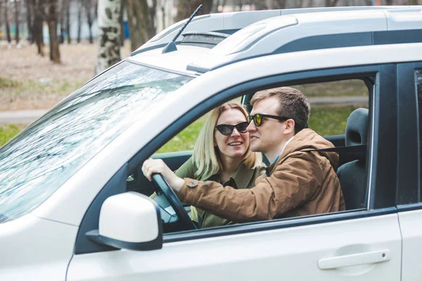 happy couple car travel concept