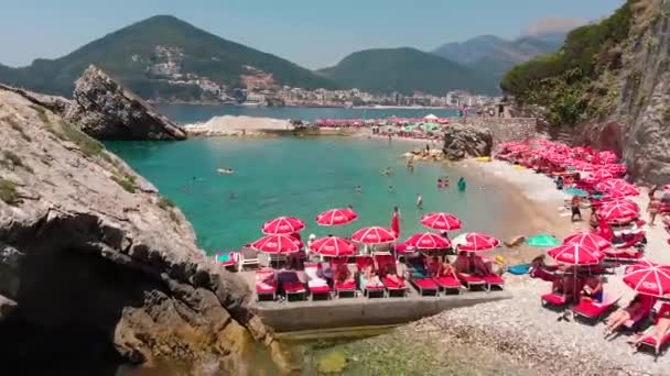 Vista Aérea Playas Rocosas Montenegro Concepto Hora Verano — Vídeo de stock