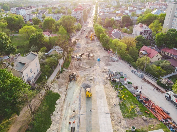 Letecký pohled na staveniště. vývoj ulic. — Stock fotografie