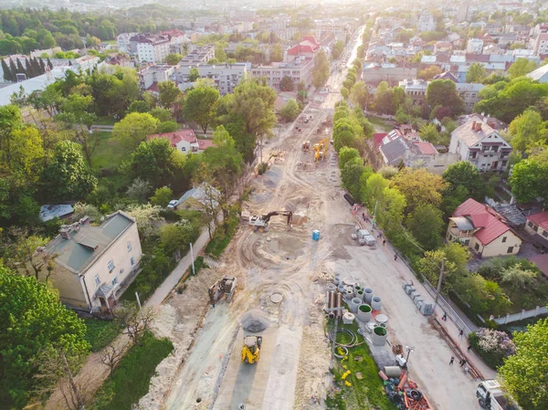Letecký pohled na staveniště. vývoj ulic. — Stock fotografie