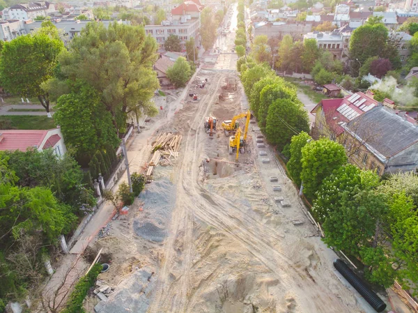 Letecký pohled na staveniště. vývoj ulic. — Stock fotografie