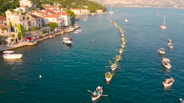 Vista Aérea Fashinada Celebração Feriado Kotor Perast Cidade Monten — Vídeo de Stock