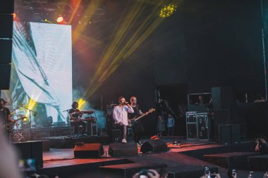 Lviv, Ukrayna - 18 Haziran 2019: Svyatoslav Vakarchuk ukraynalı rock şarkıcısı sahnede