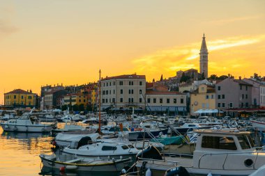 Hırvatistan 'ın güzel Rovinj kentinin gün batımında manzarası