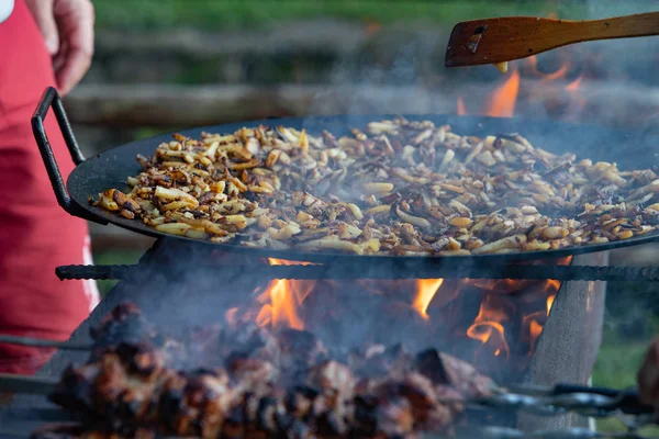 Kook vlees bij BBQ Fire — Stockfoto