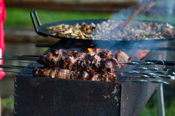 Kook vlees bij BBQ Fire — Stockfoto