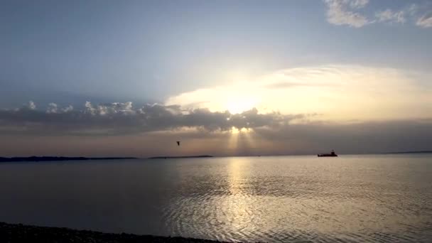 ファザナ湾アドリア海の夕日時間のパノラマビュー — ストック動画