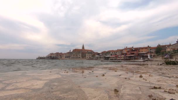 Tempo Tempestuoso Cais Cidade Umag Croácia Istria — Vídeo de Stock