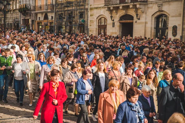 Lviv Ucrania Octubre 2018 Procesión Religiosa Las Calles Ciudad Monjas — Foto de Stock