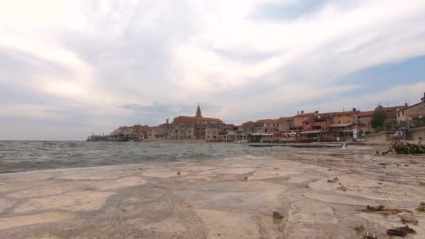 Tempo Tempestuoso Cais Cidade Umag Croácia Istria — Vídeo de Stock