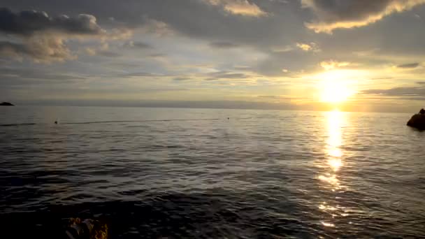 Руки Кмітливі Келихи Вина Сидять Пляжі Видом Захід Сонця Над — стокове відео